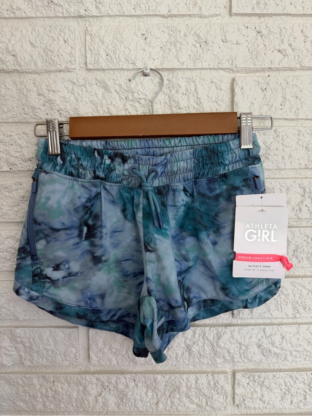 Athleta Girl Teal All Play 3” Blue Tie-Dye Running Shorts